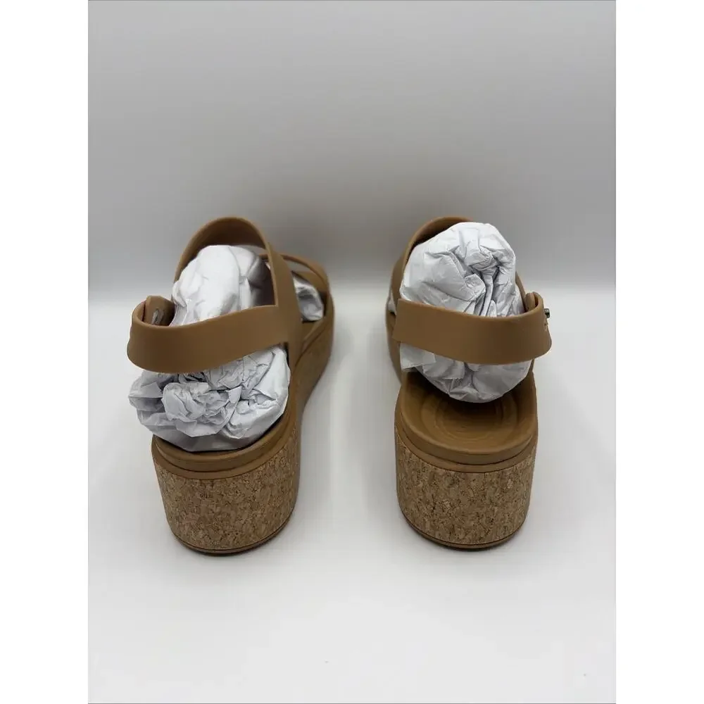 Crocs Brooklyn Cork Low Wedge Platform Sandal Women’s Sz US W 6 Light Brown NWT